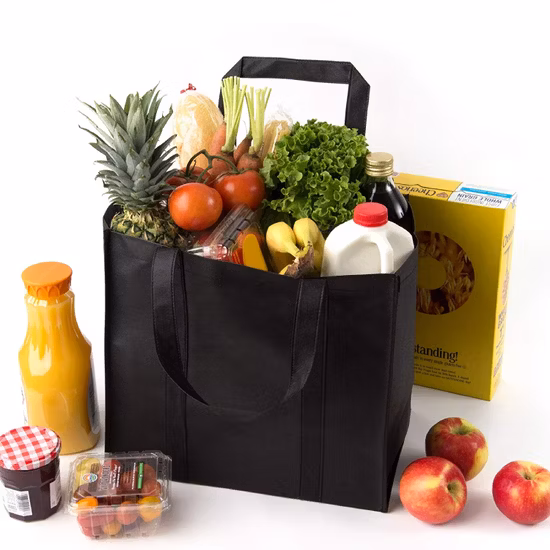 Черный многоразовый логотип с логотипом, большая сумка для покупок, полипропиленовая сумка-тоут, оптовая продажа Китая, нетканая сумка для покупок из полипропилена